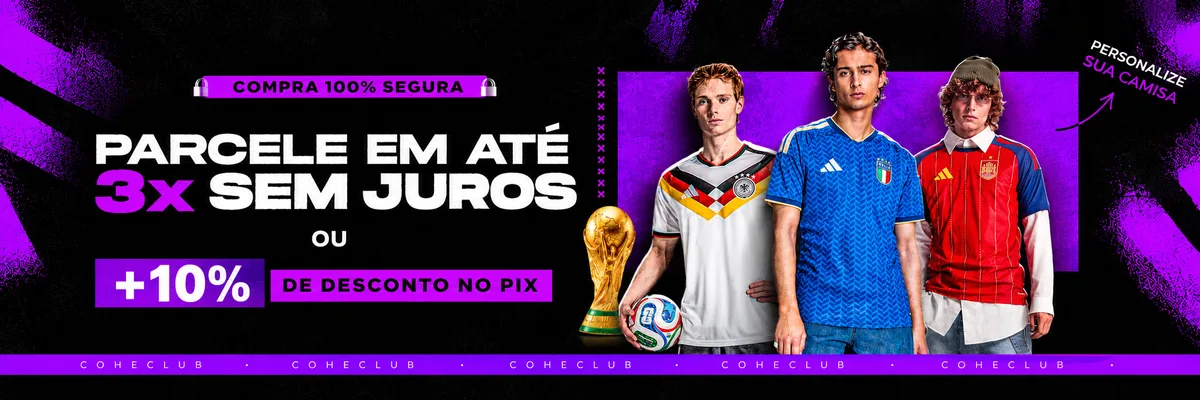 Compra 100% segura: parcele em até 3x sem juros ou ganhe 10% de desconto no Pix. Personalize sua camisa.